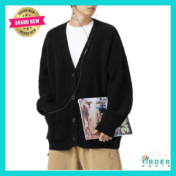 Other - V-Neck Cable Knit Cardigan Sweater Oversized Grunge Y2K Streetwear